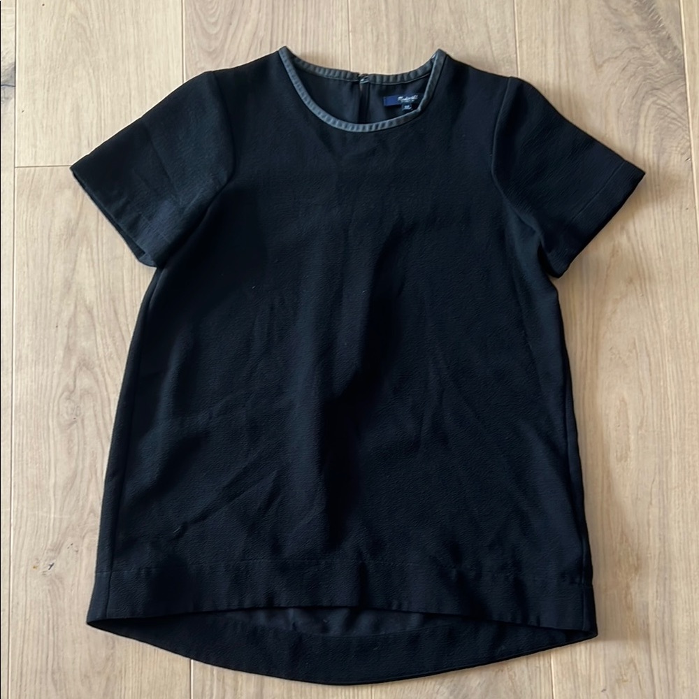 Madewell Black Top with Leather Collar